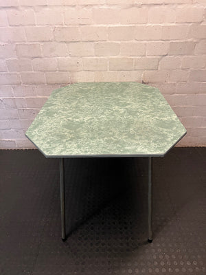Octagonal Green Marbled Dining Table — Fair Condition with Visible Wear – side view