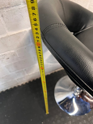 Black Faux Leather Swivel Bar Stool with Chrome Base — Good Working Order – height measurement