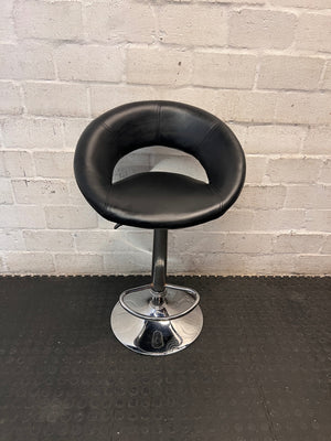 Black Faux Leather Swivel Bar Stool with Chrome Base — Good Working Order – main front view