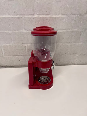 Red Double Cereal Dispenser with Chrome Accents — Clean and Pre-owned Condition – back view