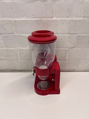 Red Double Cereal Dispenser with Chrome Accents — Clean and Pre-owned Condition – side view