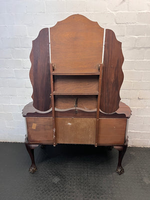 Vintage Style Triple Mirror Dressing Table with Ball & Claw Feet — Detached Side Mirror – back view