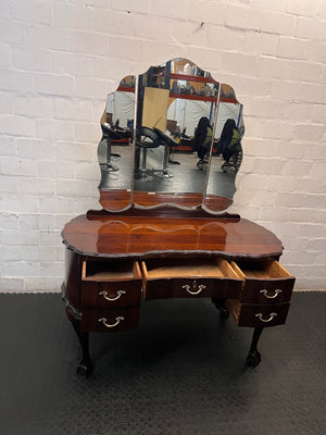 Vintage Style Triple Mirror Dressing Table with Ball & Claw Feet — Detached Side Mirror – side view