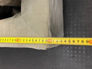 Large Brown L-Shape Sectional Couch with Tufted Detail — Damaged Underneath with Corner Tears and Stains – width measurement