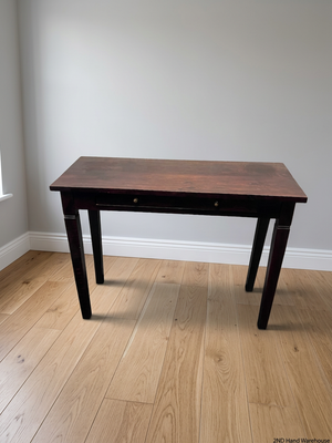 Dark Brown Wooden Console Table with Drawer — Fair Condition with Visible Wear – styled product image