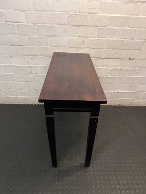 Dark Brown Wooden Console Table with Drawer — Fair Condition with Visible Wear – top view