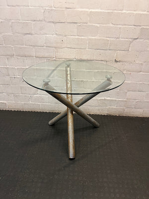 Round Glass Top Table with Metal Tripod Base – main front view