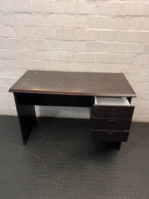 Dark Wood-Finish Office Desk with Three Drawers – side view