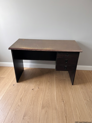 Dark Wood-Finish Office Desk with Three Drawers – styled product image