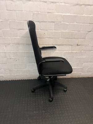 Black Fabric High Back Office Chair — Fair Used Condition – back view