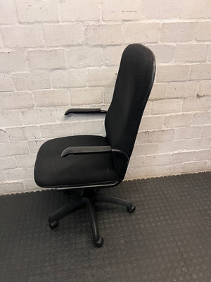 Black Fabric High Back Office Chair — Fair Used Condition – side view