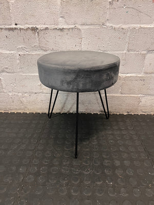 Grey Upholstered Ottoman with Black Hairpin Legs — Good Working Order – back view