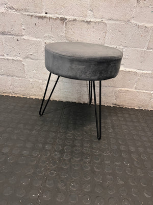 Grey Upholstered Ottoman with Black Hairpin Legs — Good Working Order – main front view