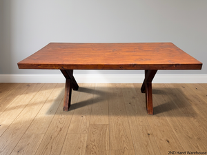 Rustic Wooden X-Frame Dining Table – styled product image