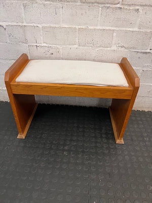 Wooden Dressing Stool with Striped Upholstered Seat – main front view