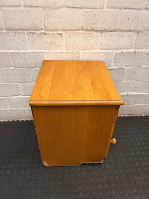 Light Brown Wooden Bedside Pedestal with Drawer — Well Used Condition – top view