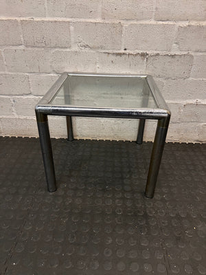 Square Glass and Chrome Side Table with Metal Legs – main front view