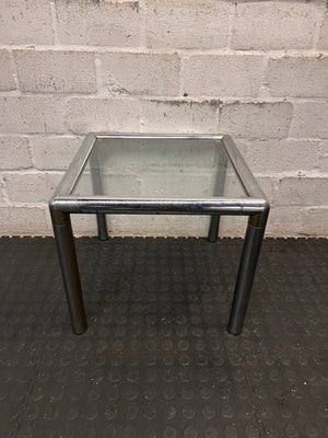 Square Glass and Chrome Side Table with Metal Legs – side view