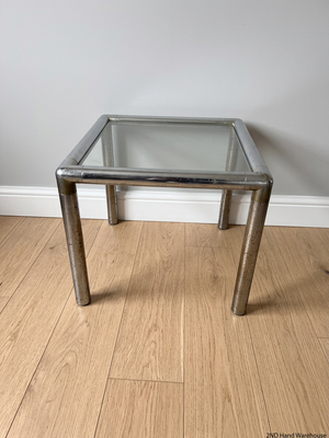 Square Glass and Chrome Side Table with Metal Legs – styled product image