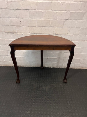 Dark Brown Half-Moon Console Table with Claw Feet — Fair Condition with Visible Surface Wear – condition detail