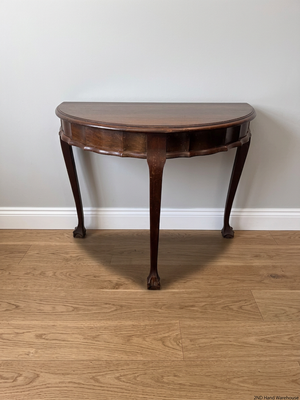 Dark Brown Half-Moon Console Table with Claw Feet — Fair Condition with Visible Surface Wear – styled product image