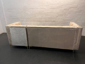 Cream Velvet L-Shape Sectional Couch with Gold Legs — Good Working Order – condition detail