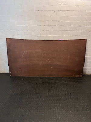 Mahogany Curved King Headboard with Quilted Inset — Fair Condition with Chipped Bedside Tables – side view