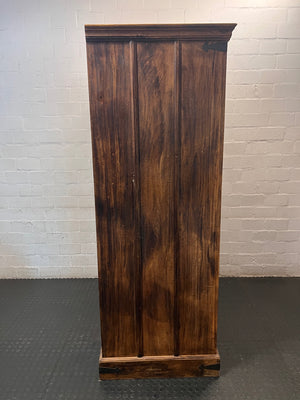 Carved Indian Teak Double Door Armoire — Good Working Order – top view