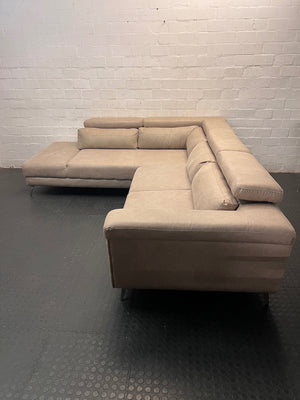 Cielo Beige Corner Couch with Daybed and Adjustable Headrests — Very Good Condition – back view