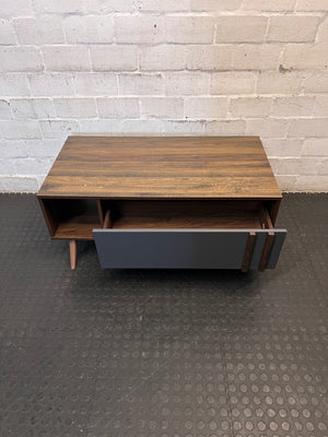 Mid-Century Style Two-Tone Wood Coffee Table — Broken Leg – side view