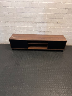 Brown and Black Low-Profile TV Unit — Surface Marks and Peeling on Top – main front view