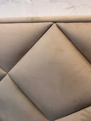 Beige Upholstered Diamond Pattern Queen Headboard — Good Condition – back view