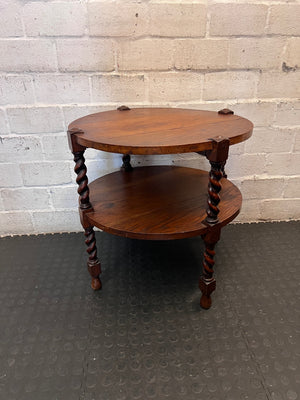 Carved Wood Side Table with Barley Twist Legs — Good Working Order – back view
