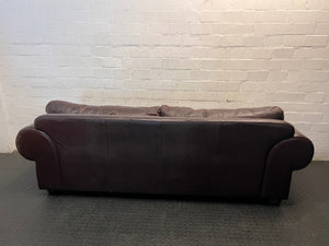 Coricraft Brown Leather 2 Seater Couch with Stud Detail — Broken Zip on Seat Cushion – condition detail
