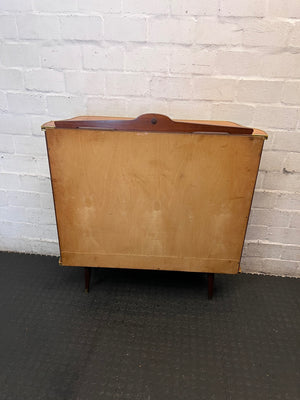 Vintage-Style Wooden Display Cabinet with Etched Glass — Fair Condition with Visible Wear – back view