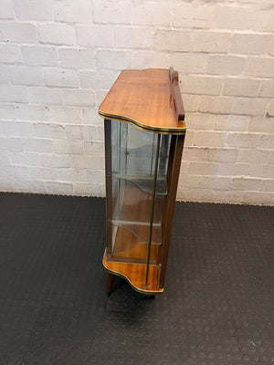 Vintage-Style Wooden Display Cabinet with Etched Glass — Fair Condition with Visible Wear – condition detail