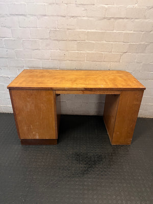 Art Deco Style Wooden Office Desk with 5 Drawers — Fair Condition with Visible Surface Wear – back view