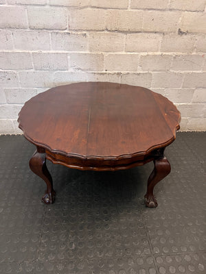 Dark Brown Round Coffee Table with Ball and Claw Feet — Well Used Condition – back view