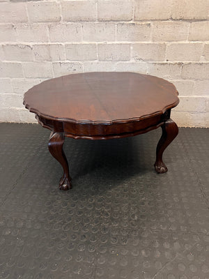 Dark Brown Round Coffee Table with Ball and Claw Feet — Well Used Condition – condition detail