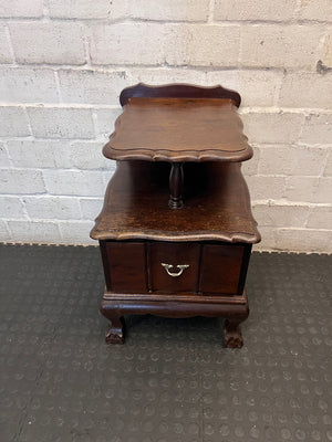 Tiered Dark Brown Side Table with Ball and Claw Feet — Well Used Condition – main front view