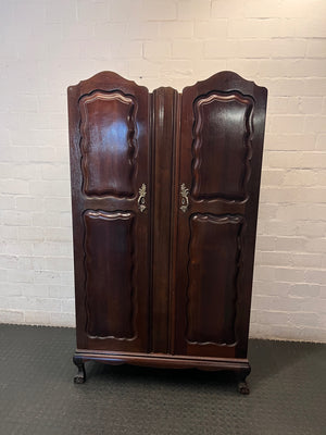Ornate Dark Brown Double Door Wardrobe — Well Used Condition – main front view
