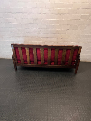 Vintage-Style 3 Seater Couch with Red Upholstery — Well Used Condition – condition detail
