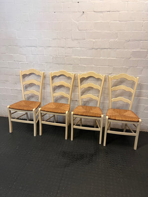 Cream Wooden Ladder-Back Dining Chair with Rush Seat — Great Condition – back view