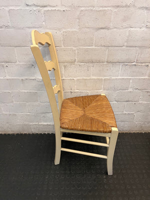 Cream Wooden Ladder-Back Dining Chair with Rush Seat — Great Condition – top view