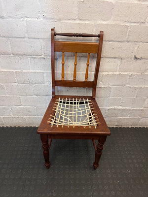 Yellowwood and Dark Wood Dining Chair — Damaged Riempie Seats and Broken Spindle – main front view