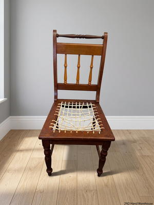 Yellowwood and Dark Wood Dining Chair — Damaged Riempie Seats and Broken Spindle – styled product image