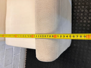 White Textured Fabric Armchair with Wooden Feet — Well Used Condition – width measurement