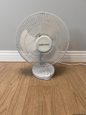 White Mellerware Oscillating Desk Fan — Good Working Order; Fair Condition – styled product image