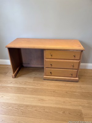 Oak-Tone Office Desk with 3 Drawers — Surface Mark on Top Right Side – styled product image