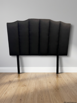 Upholstered Fluted Black Double Headboard — Good Working Order – styled product image